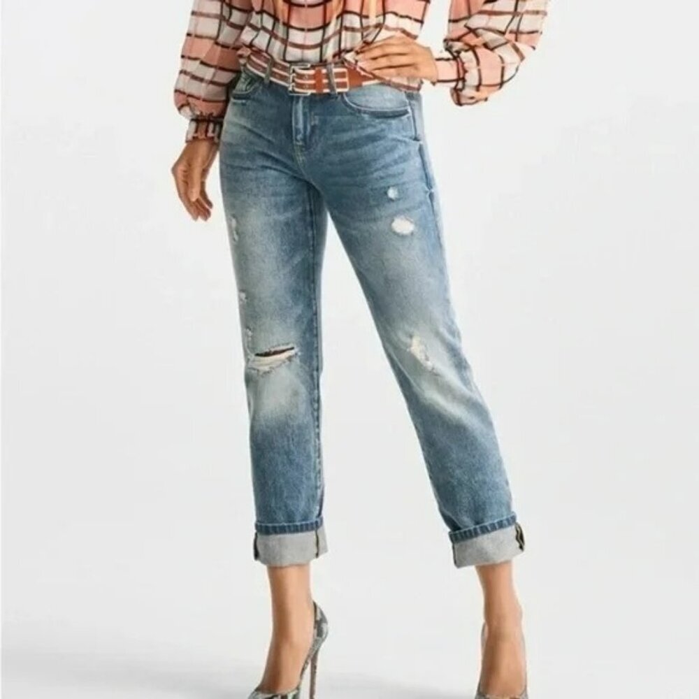 CABI Malibu Distressed Ankle Jeans Blue Sz 6 #6283 EUC